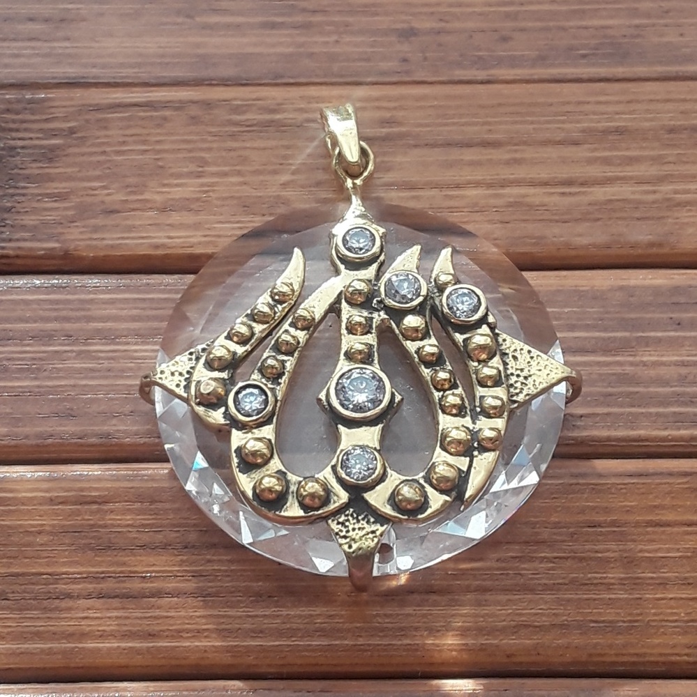 Allah crystal Gold 925 sterling silver pendant